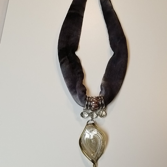 Grey/Silver Accented & Jewel Scarf Necklace - Picture 2 of 3
